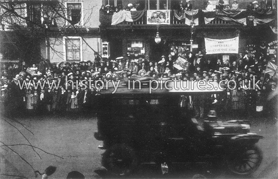 H. M. The King passing through Market Place, Epping. c.1910.